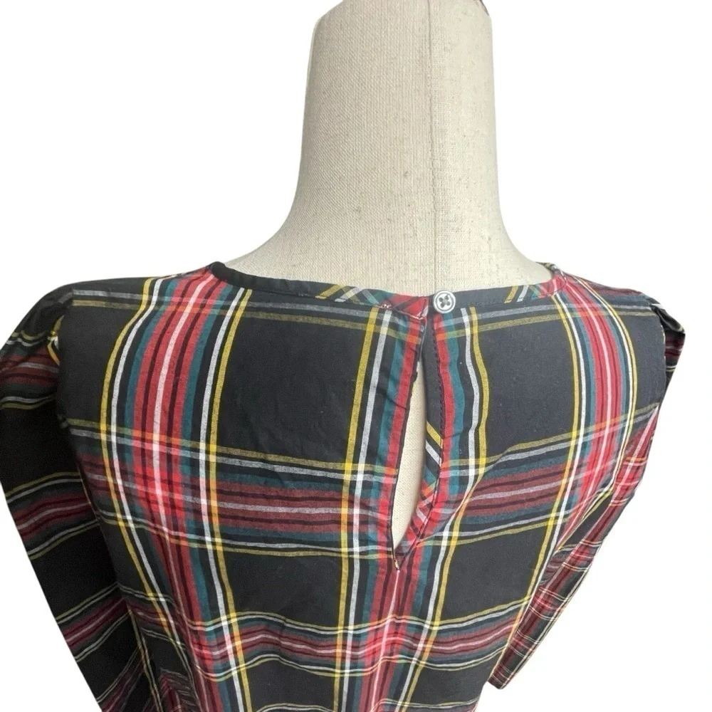 J. Crew Tartan puff-sleeve top in stretch poplin Size Medium